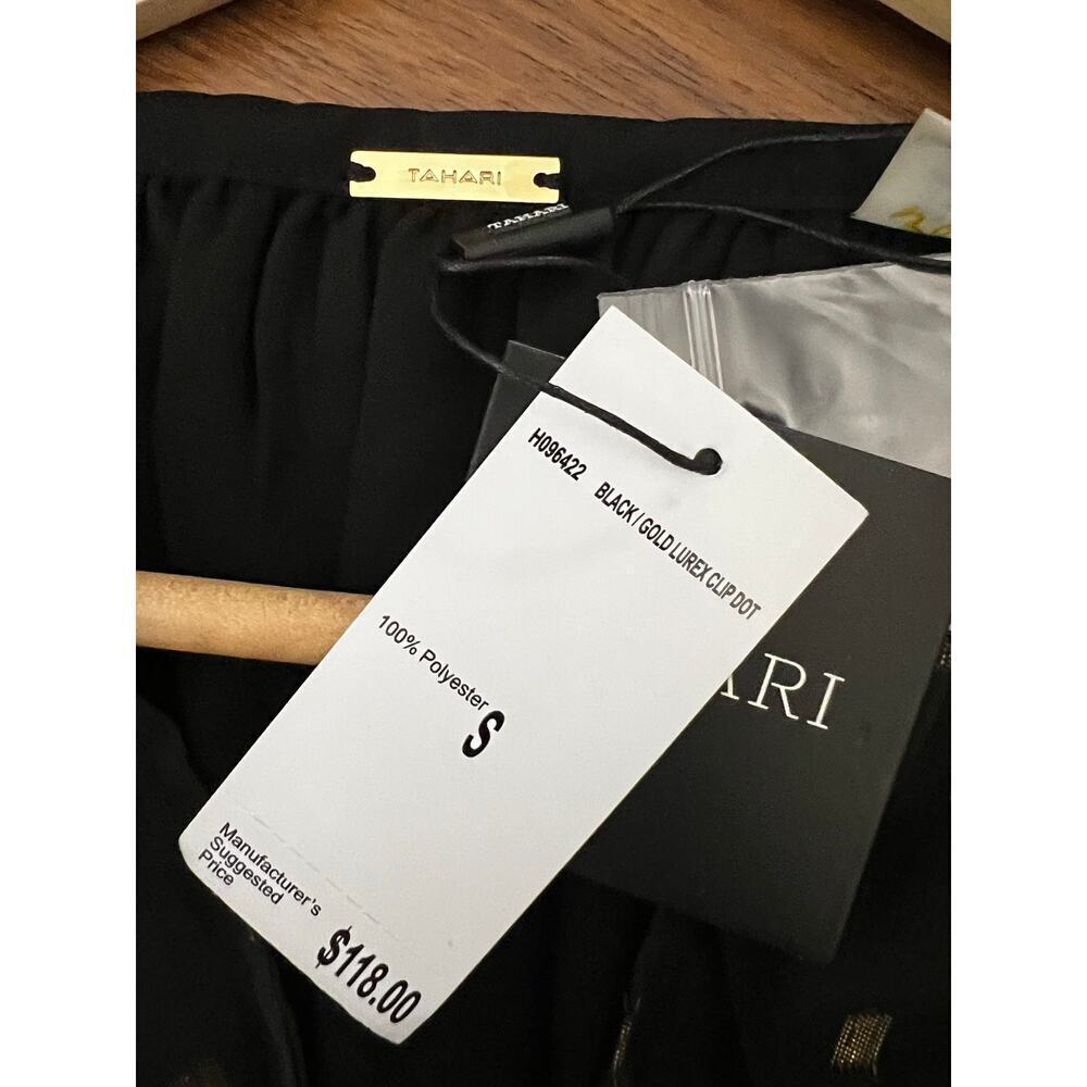 Tahari NWT Size Small Black Gold Clip Dot Sheer Blouse Long Sleeve V-Neck Top - Picture 4 of 6